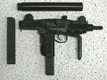 Micro-Uzi - Shown with a magazine inserted and one on the left side as well as an detached silencer
